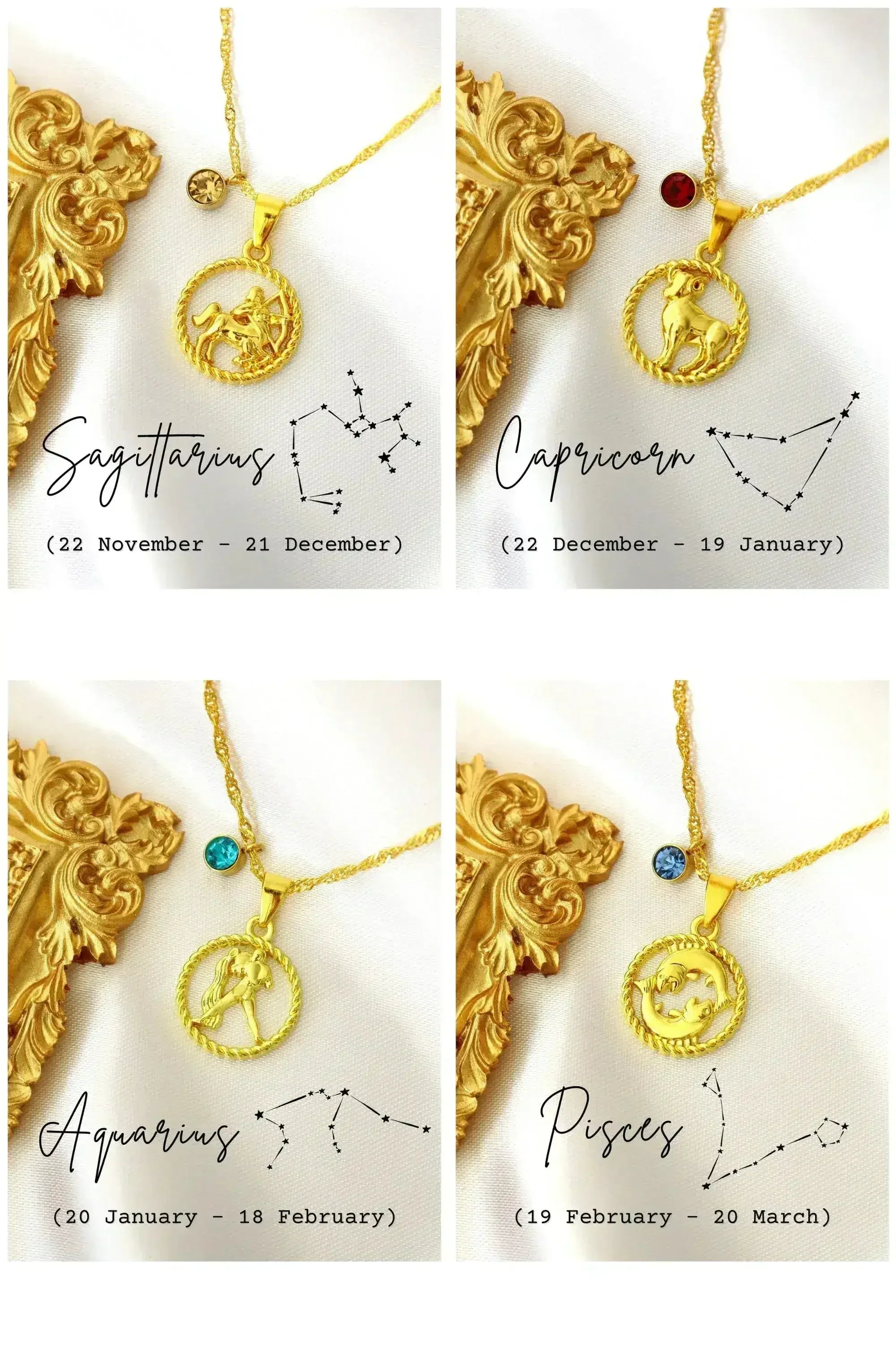 18K Zodiac Sign and Birthstone Necklace - Femstylo