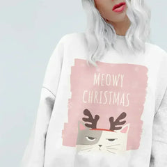 Meowy Christmas Sweatshirt - Festive Cat Loungewear | Femstylo - Femstylo