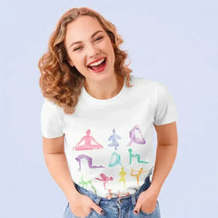 Yoga Poses Print Jersey Short Sleeve Tee - Femstylo
