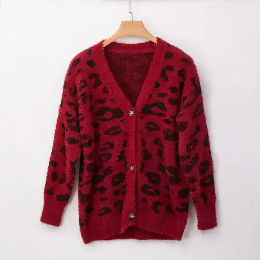 Long sleeve small cardigan leopard sweater - Femstylo