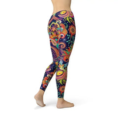 Womens Ornamental Blue Paisley Leggings - Femstylo
