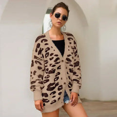 Long sleeve small cardigan leopard sweater - Femstylo