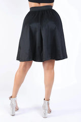 Casual Elastic High Waist Pleated Midi Flare Black Skirt - Femstylo