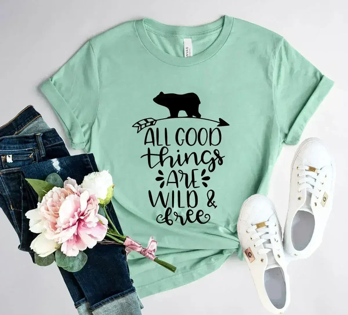 All Good Things Are Wild And Free Printed T-shirt | Premium Comfort & Style - Femstylo