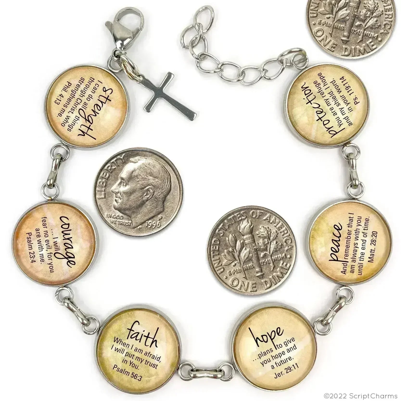 Blessed Assurance Hymn & Scripture Glass Charm Bracelet – Stainless - Femstylo