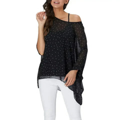 Black Polkadot Chiffon Tunic Top - Batwing Sleeves | Femstylo - Femstylo