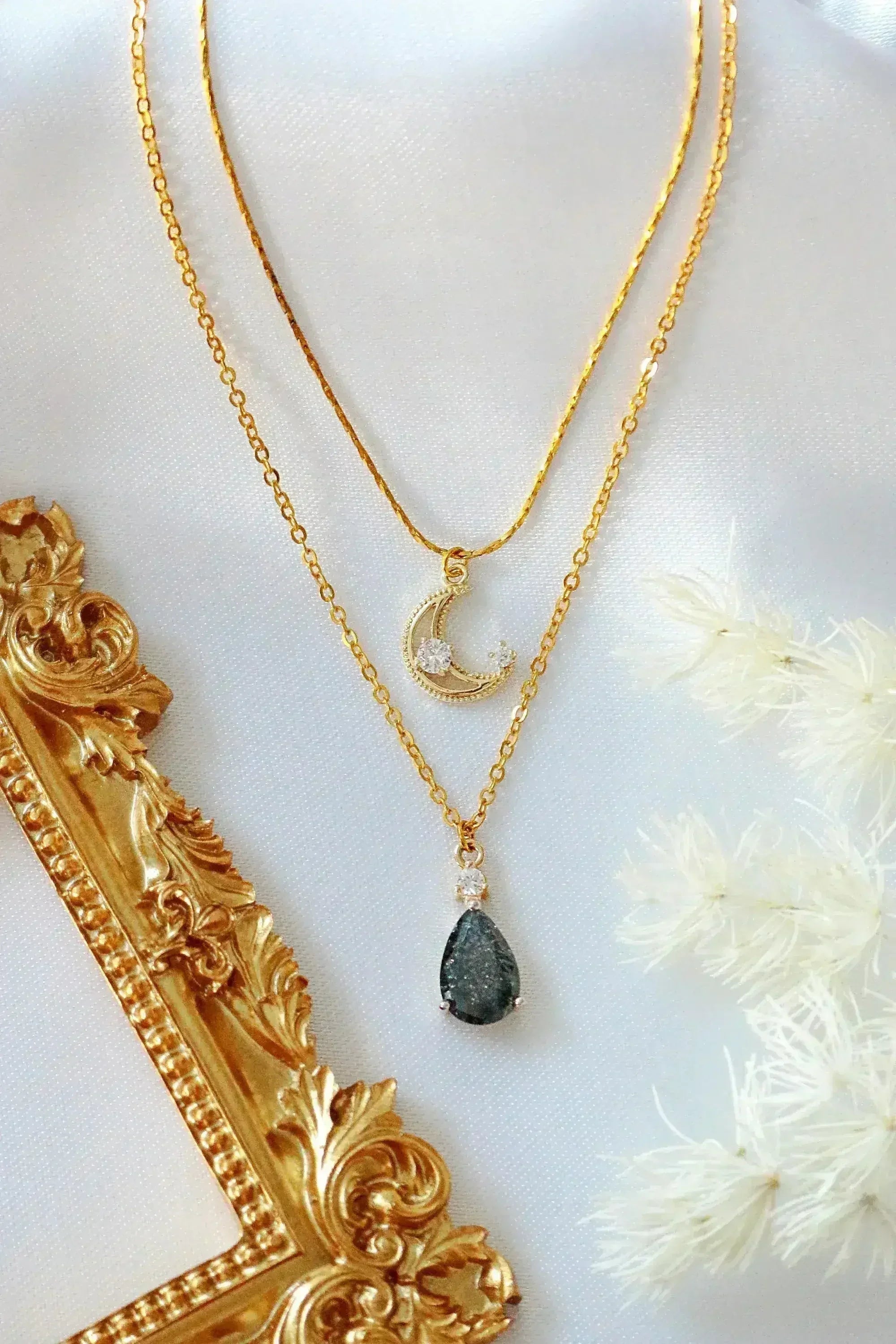 Celestial Moon Necklace - 18K Gold & CZ Charms | Femstylo - Femstylo