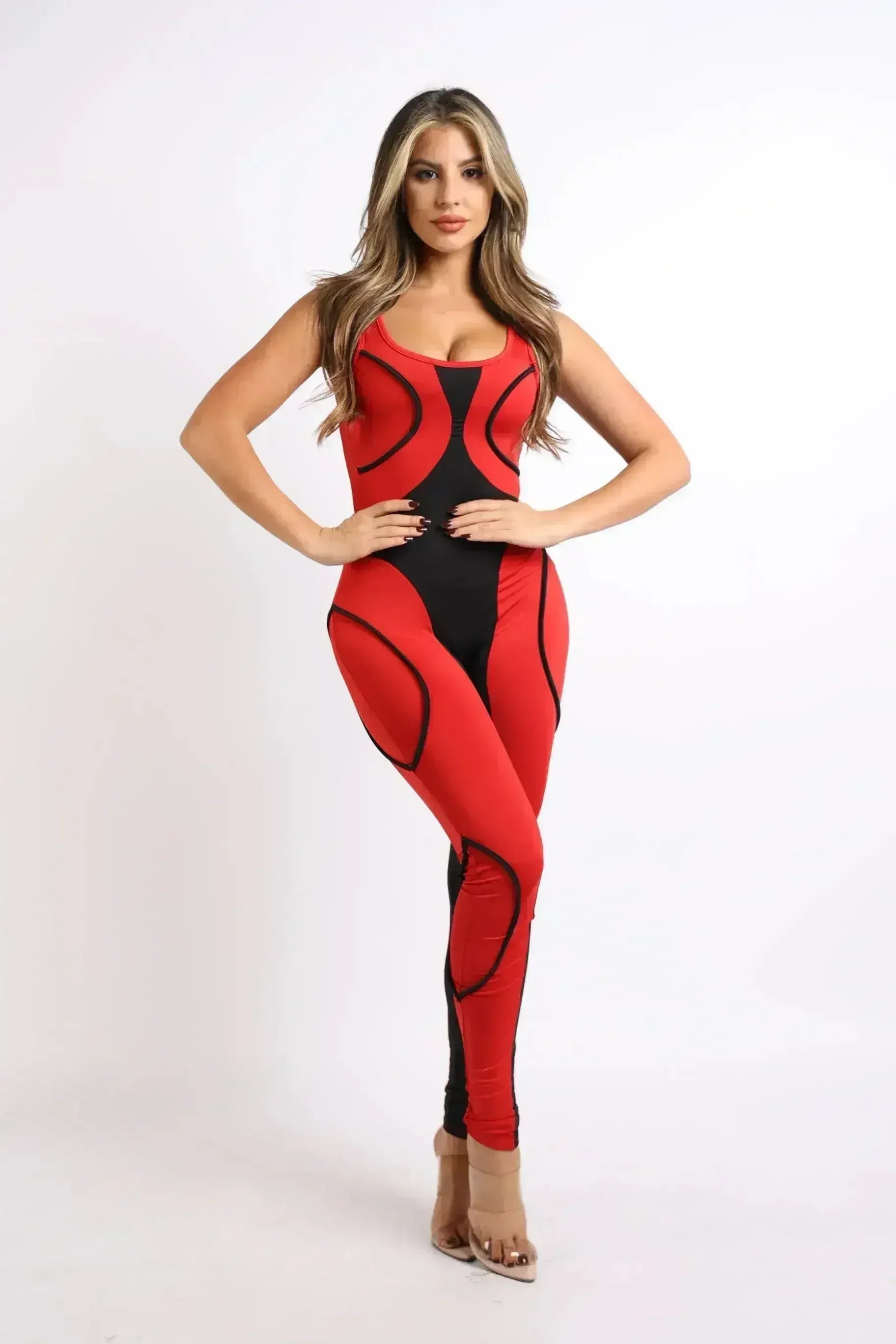 Colorblock Jumpsuit With Binding Detail Square Neck Sleeveless - Femstylo