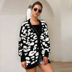 Long sleeve small cardigan leopard sweater - Femstylo