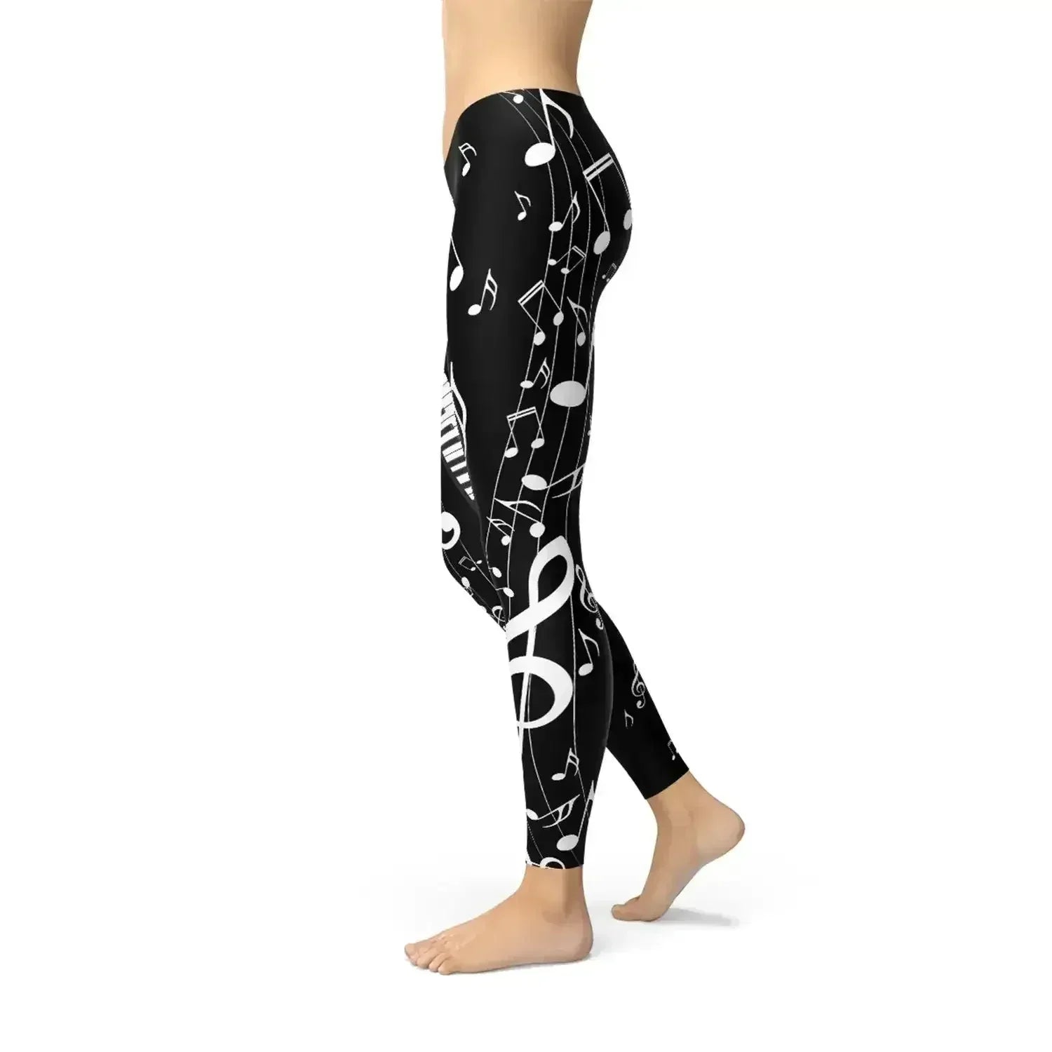 Womens Piano Notes Black Leggings - Femstylo