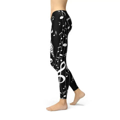 Womens Piano Notes Black Leggings - Femstylo