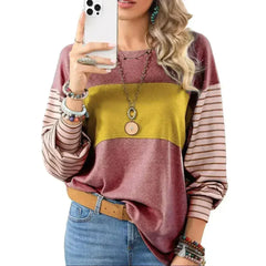 Womens Long Sleeve Pullover Tops Striped Basice T-shirt - Femstylo
