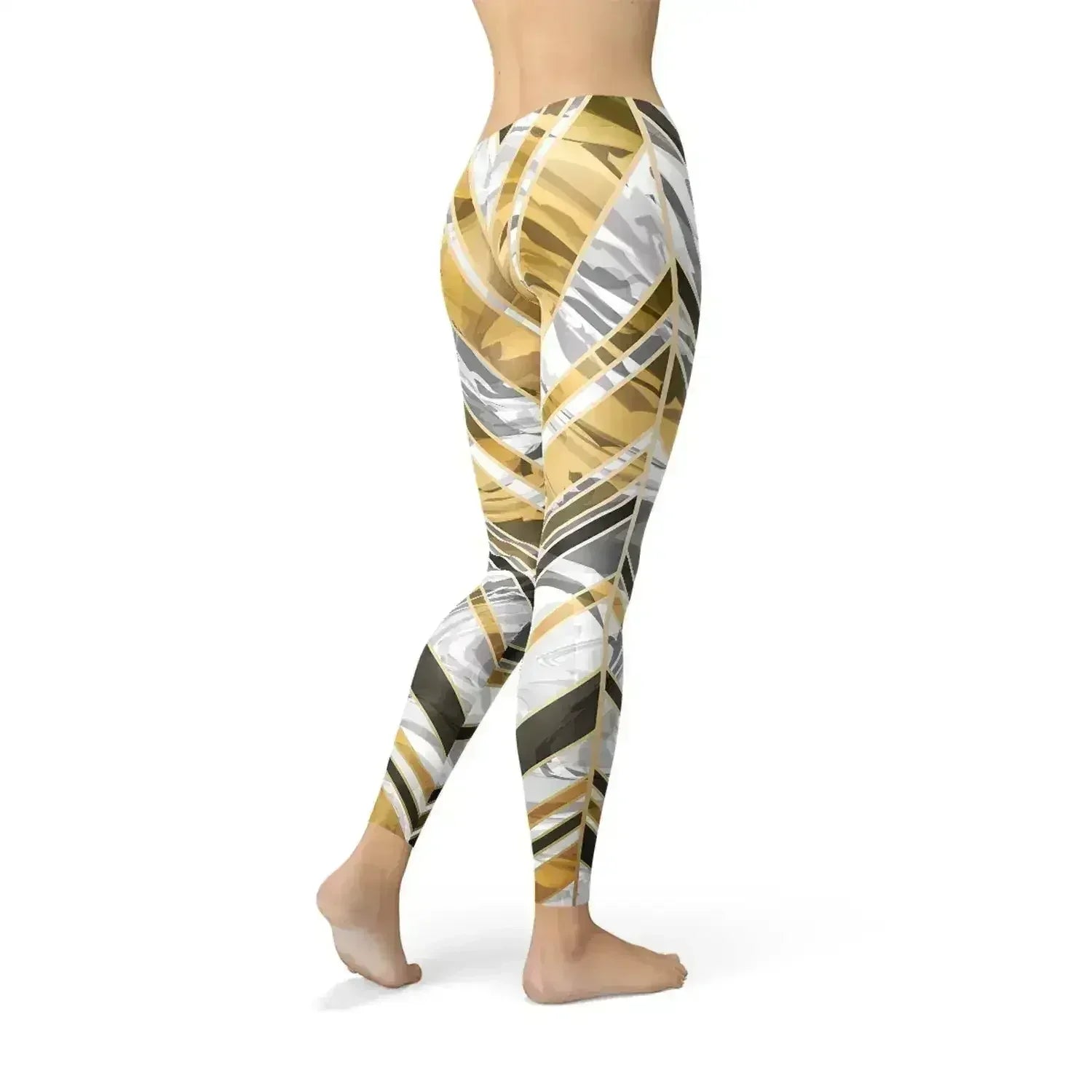 Womens White Marble w/ Black Gold Lines Leggings - Femstylo
