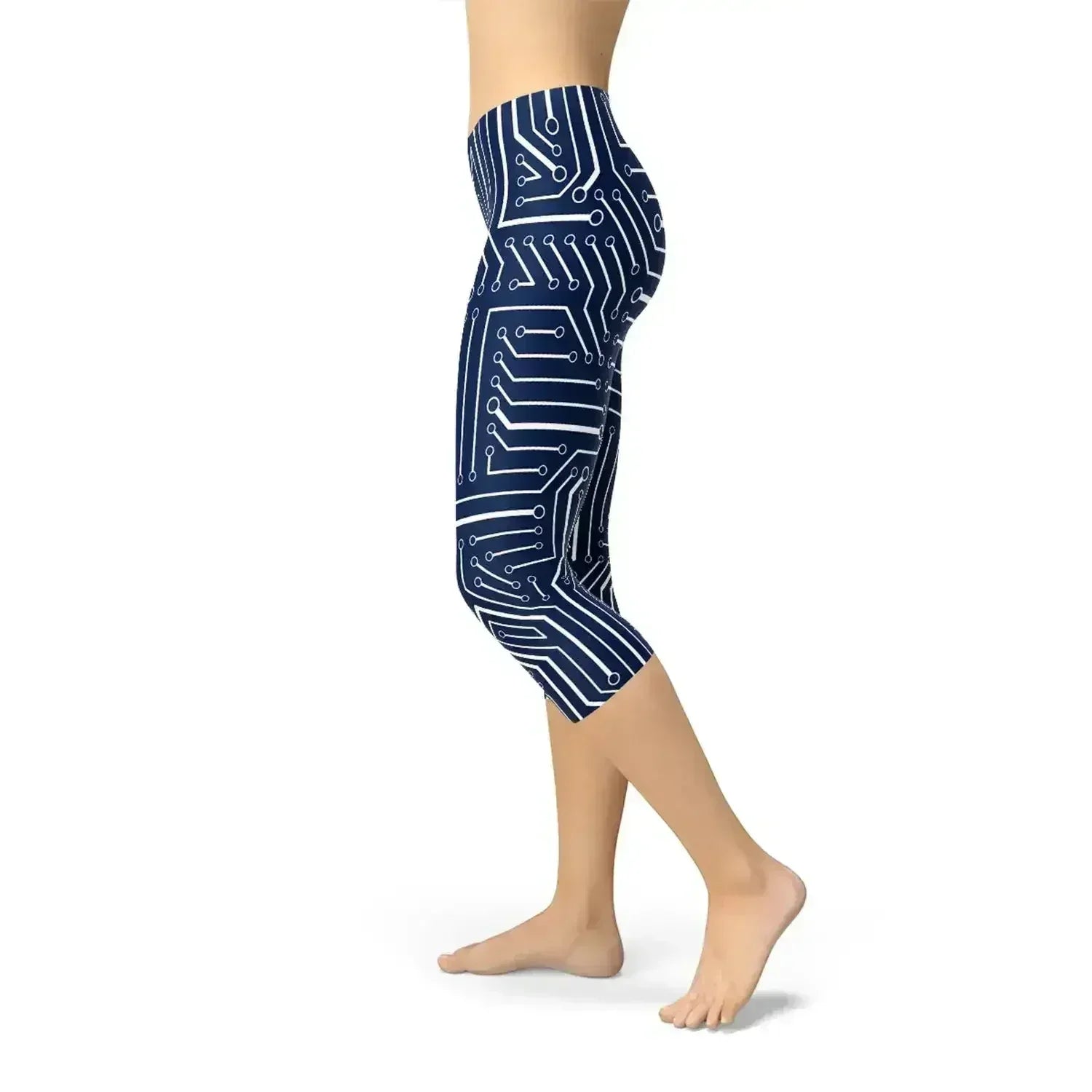 Womens Navy Blue Circuit Capri Leggings - Femstylo