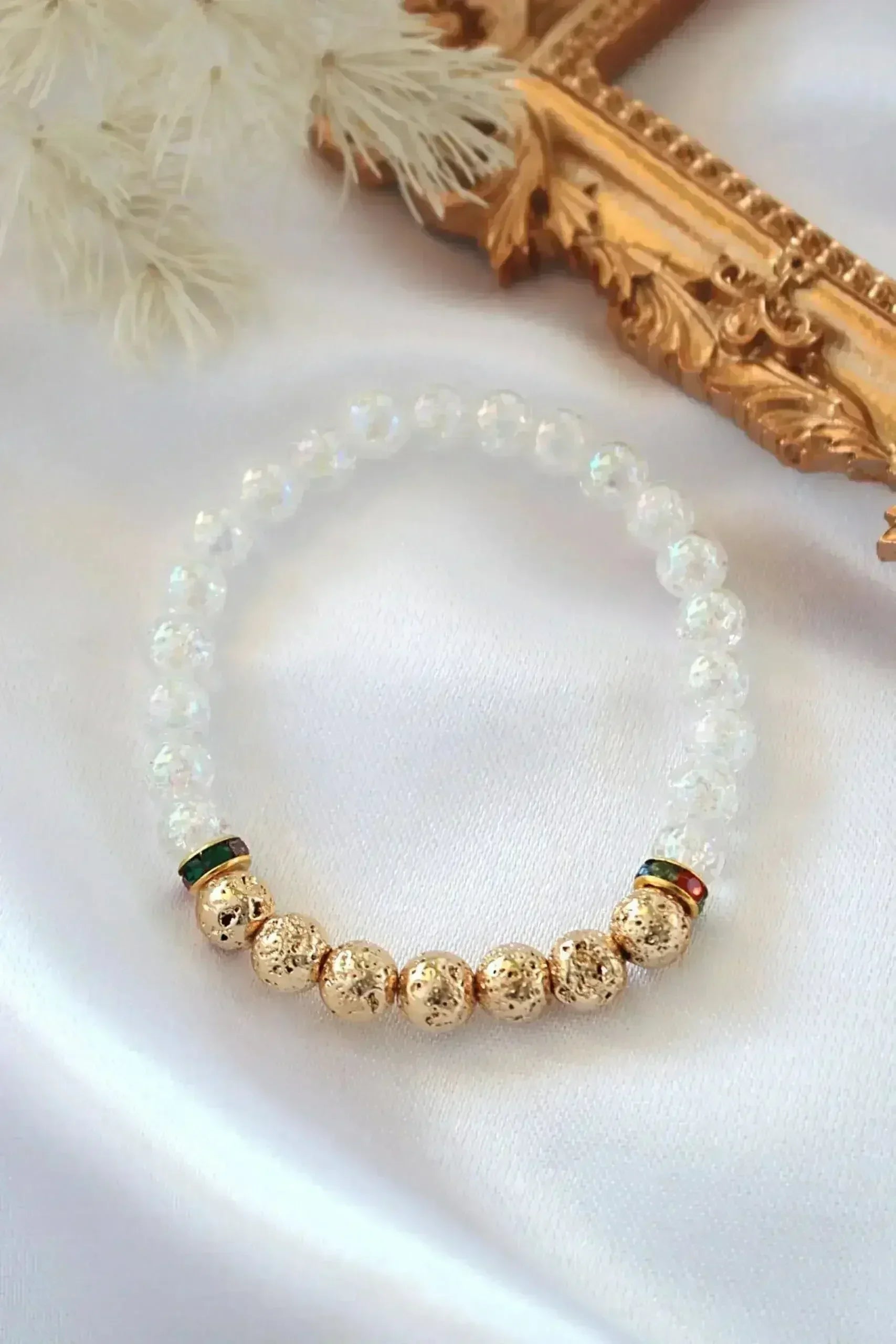 Aroma Diffuser Bracelet – Golden Lava Stone Elastic Bracelet - Femstylo