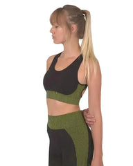 Trois Seamless Sports Bra - Black with Green - Femstylo