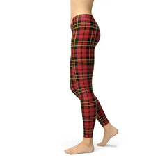 Womens Red Plaid Tartan Leggings - Femstylo