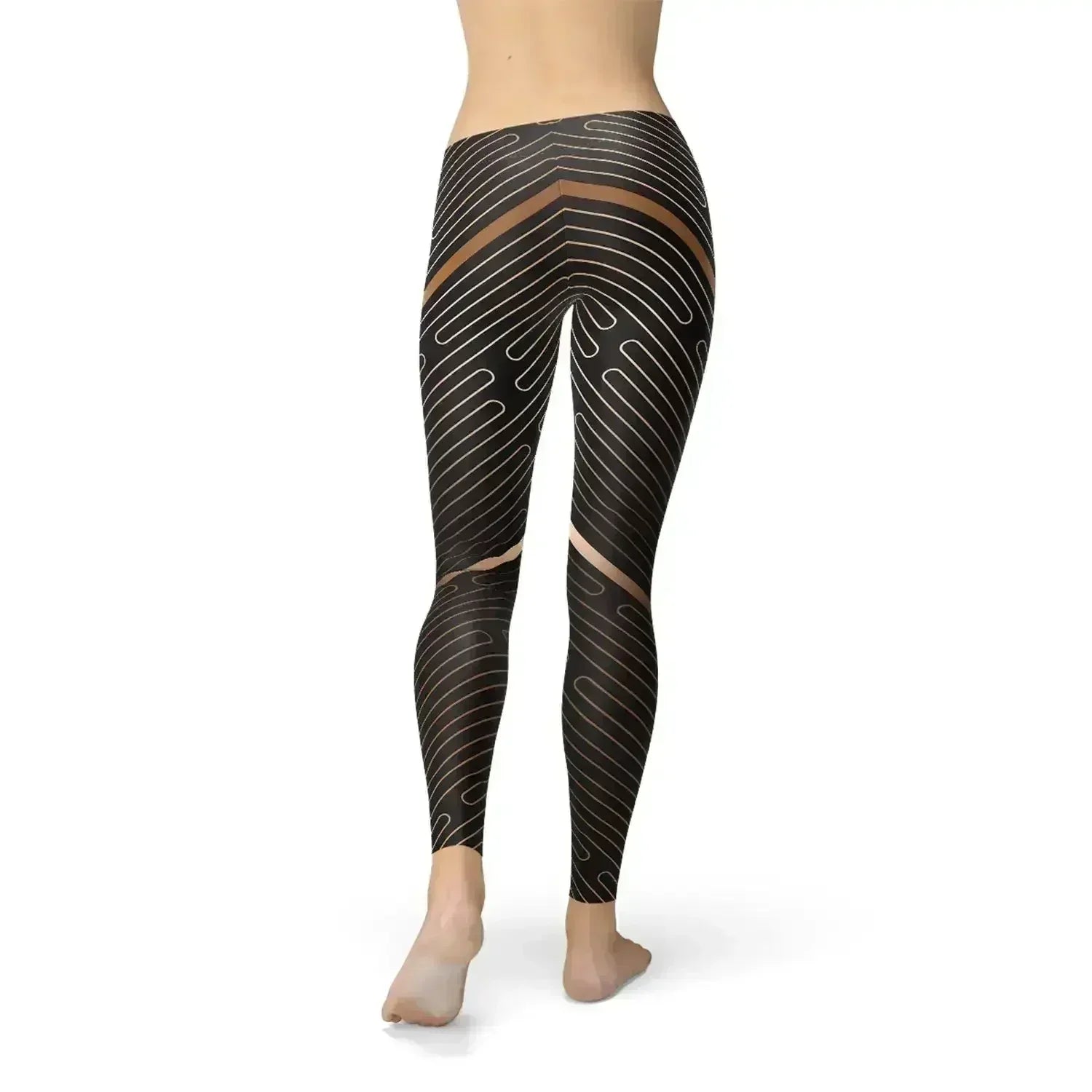 Womens Striped Lines Sports Brown Leggings - Femstylo
