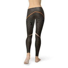 Womens Striped Lines Sports Brown Leggings - Femstylo