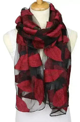 Jacquard Silk Scarf with Leaf Design - Soft Touch - Femstylo