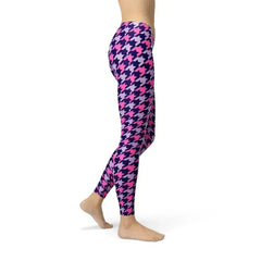 Womens Pink Purple Houndstooth Leggings - Femstylo