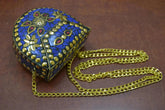 Handmade Blue Shell Clutch Brass Metal Purse - Femstylo