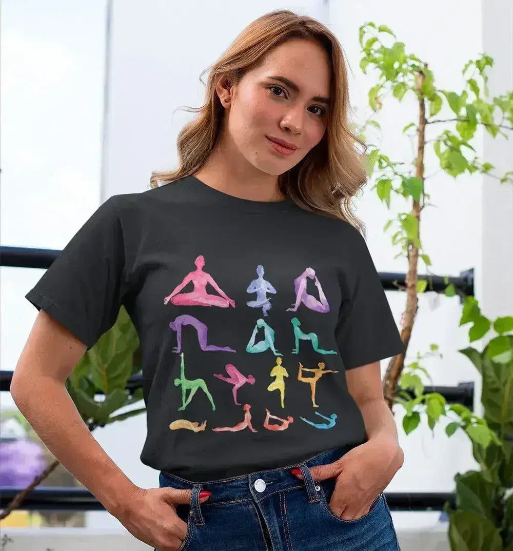 Yoga Poses Print Jersey Short Sleeve Tee - Femstylo