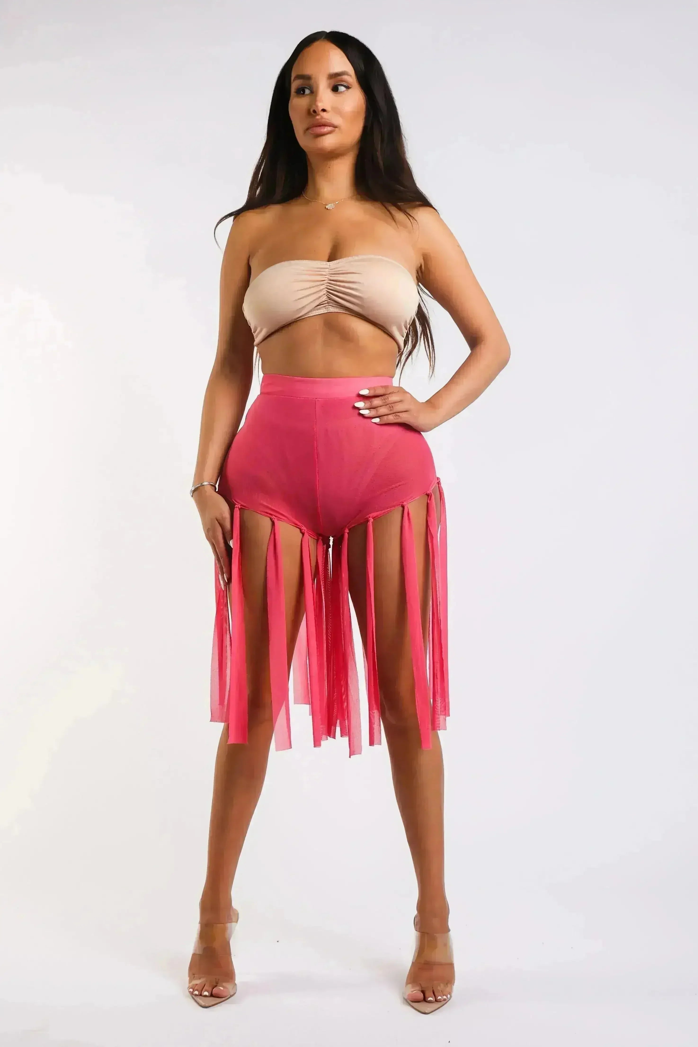 Get Party-Ready with These Fringed Mesh Sexy Shorts PINK - Femstylo