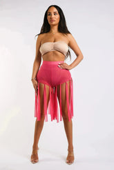 Get Party-Ready with These Fringed Mesh Sexy Shorts PINK - Femstylo
