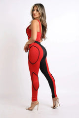 Colorblock Jumpsuit With Binding Detail Square Neck Sleeveless - Femstylo