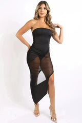 Sexy Off The Shoulder Black Tube Dress Asymmetric With Mesh Contrast - Femstylo