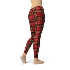 Womens Red Plaid Tartan Leggings - Femstylo