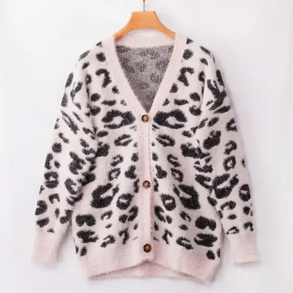 Long sleeve small cardigan leopard sweater - Femstylo