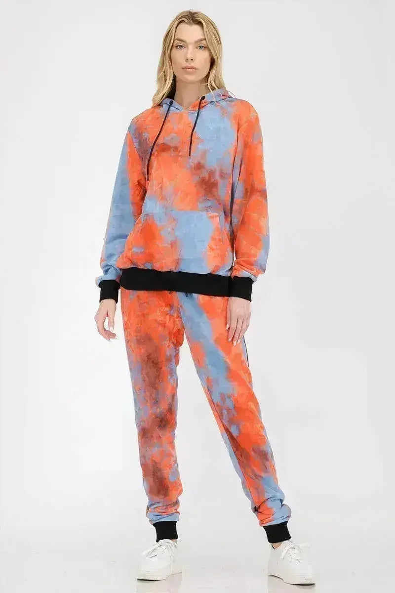 Womens Cotton Tye Dye Lounge Wear Sweat Set - Femstylo