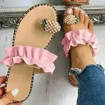 Pineapple Pearl Beach Slides Flat Toe Casual Womens Slippers - Femstylo