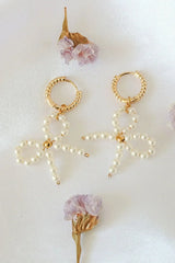 Miss Coquette | 24 Karats Pearls Bow Earrings - Femstylo