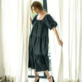 ROSEMARY Cotton Prairie Dress, in Black - Femstylo