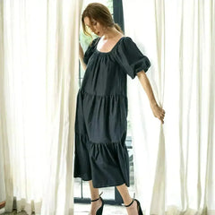 ROSEMARY Cotton Prairie Dress, in Black - Femstylo