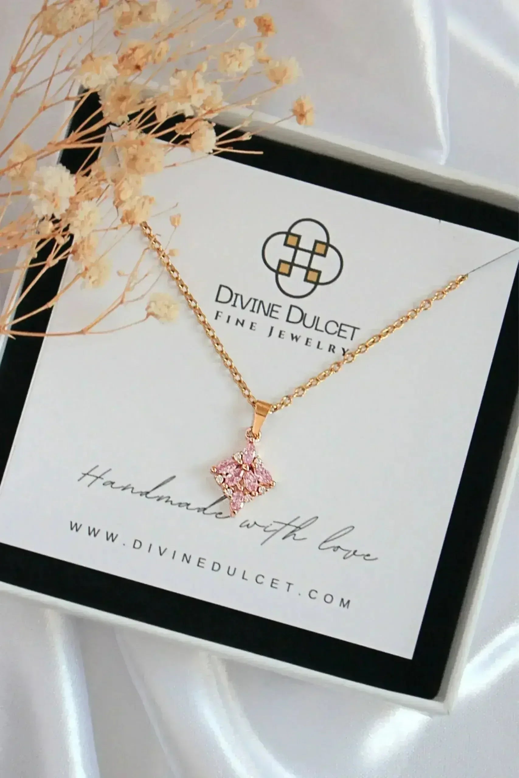 24 Karats Pink Cubic Zirconia Dainty Pendant Necklace - Femstylo