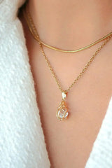 24 Karats Cubic Zirconia Tear Drop Cage Necklace - Femstylo