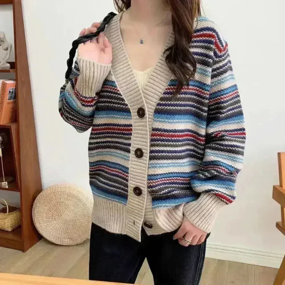 Striped Button Cardigan - Polyester Regular Fit | Femstylo - Femstylo