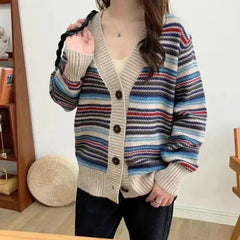 Striped Button Cardigan - Polyester Regular Fit | Femstylo - Femstylo