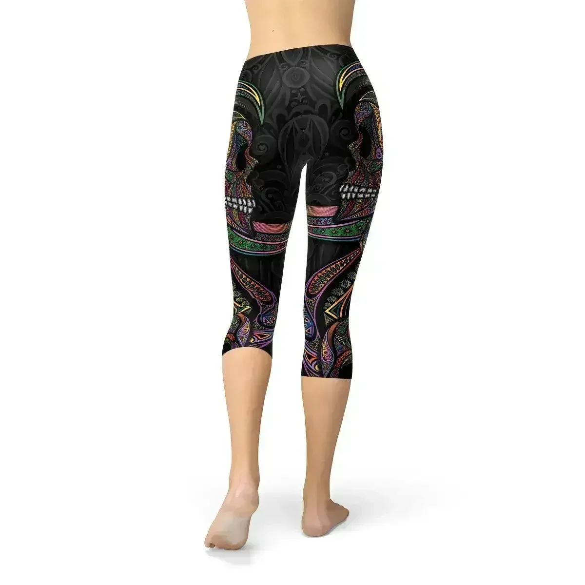 Womens Sugar Skull Capri Leggings - Femstylo