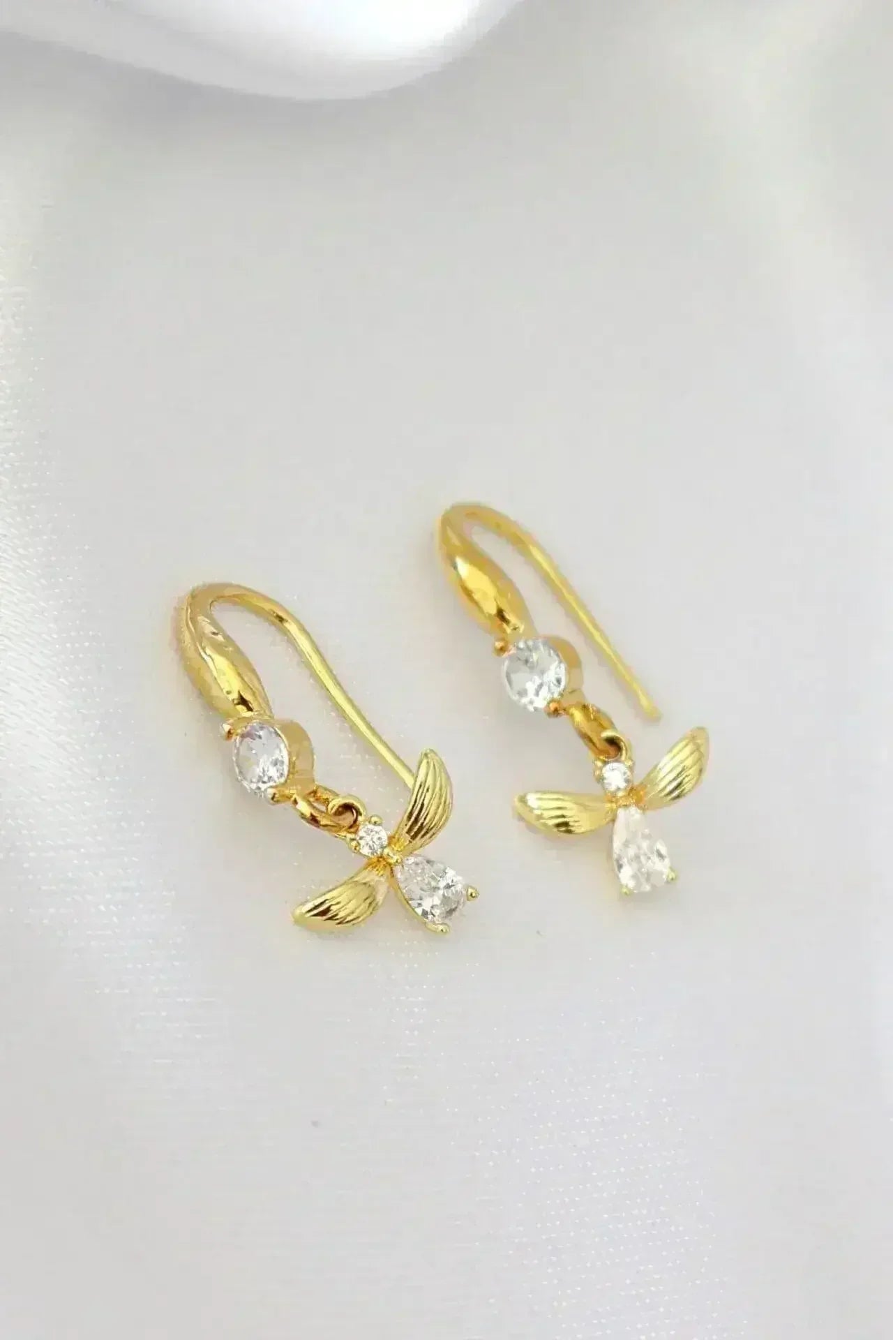 Bee Hook Earrings - 18K Gold & Cubic Zirconia | Femstylo - Femstylo