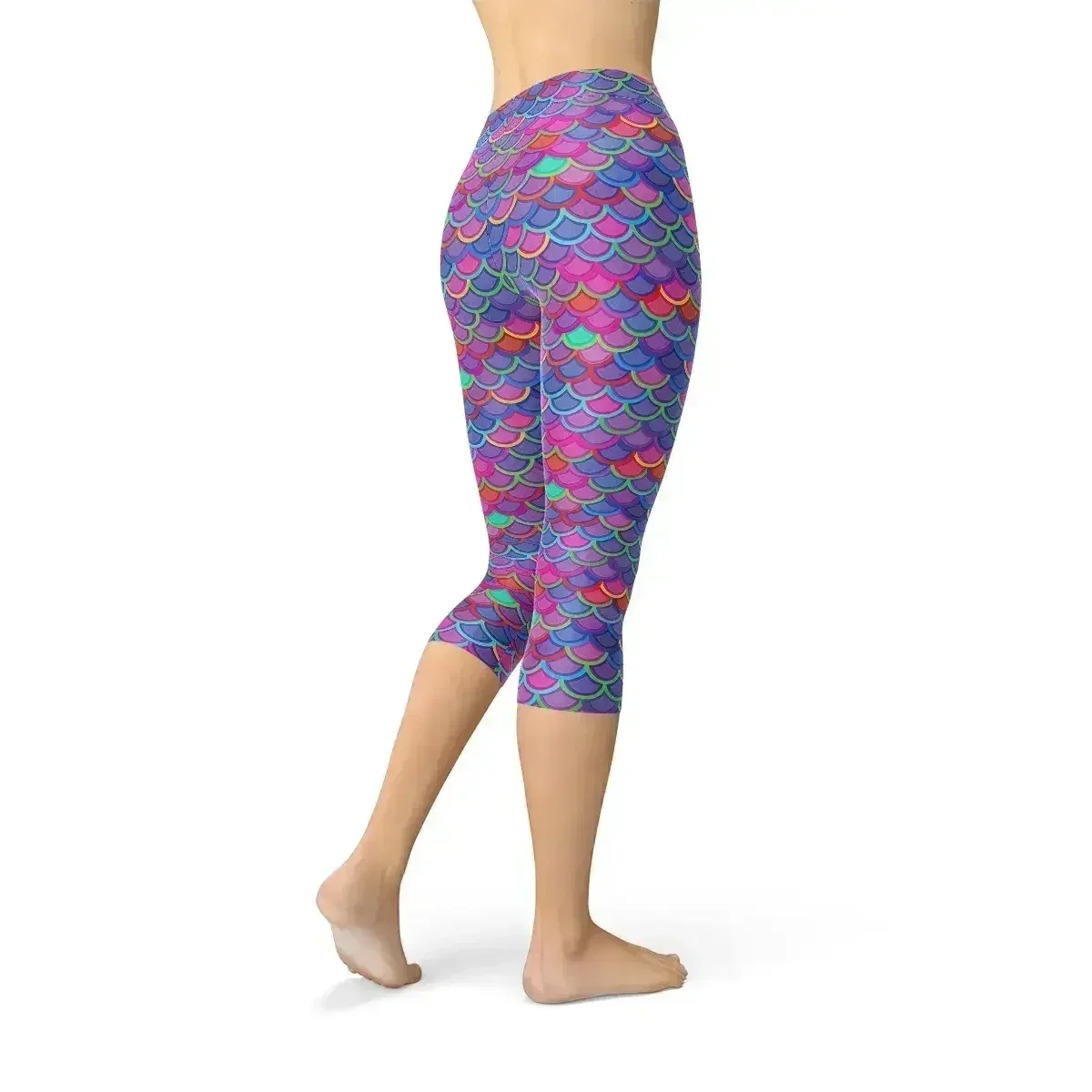 Womens Purple Pink Mermaid Capri Leggings - Femstylo