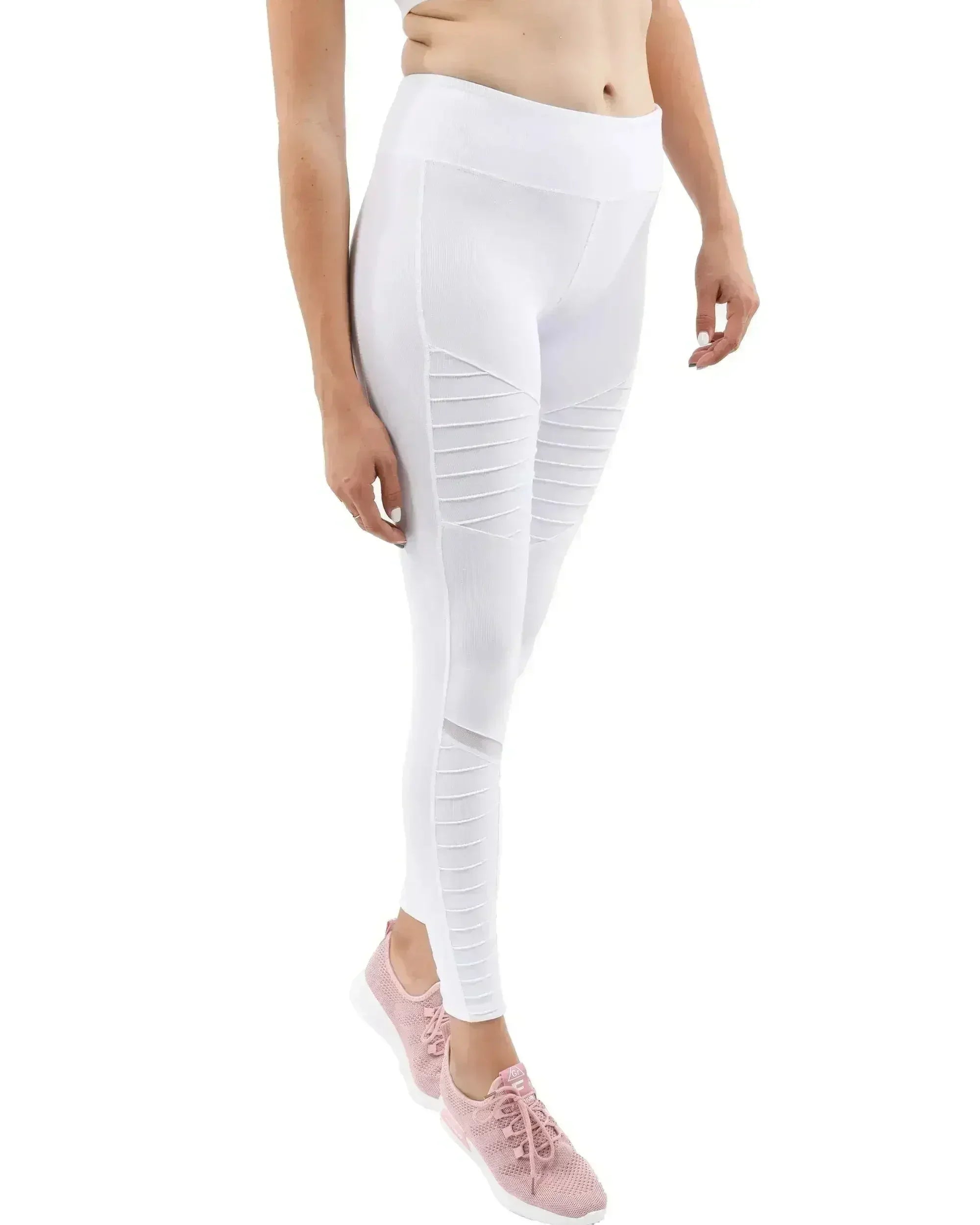 Athletique Low-Waisted Ribbed Leggings - White - Femstylo