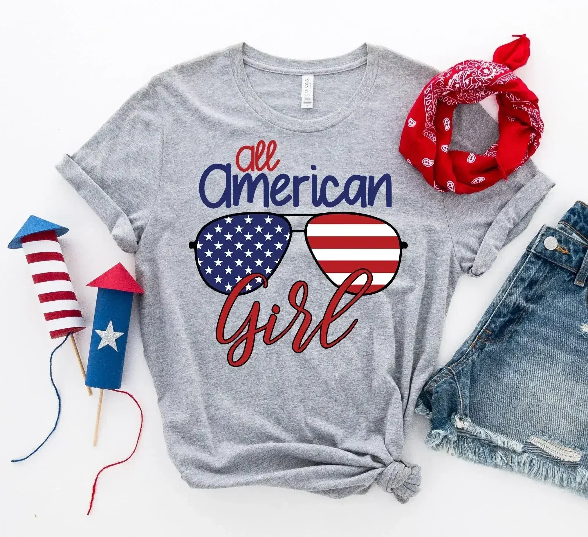 All American Sunglasses Printed Girl T-shirt | Bella Canvas - Femstylo