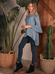 Off The Shoulders Hi-Lo Hem Top with Keyhole Open Back - Femstylo