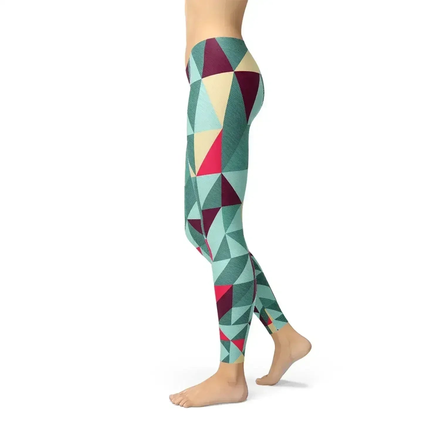 Womens Leggings w/ Colorful Geometric Triangles - Femstylo