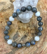 Blue Flash Labradorite & Rainbow Moonstone Stretch Bracelet! - Femstylo